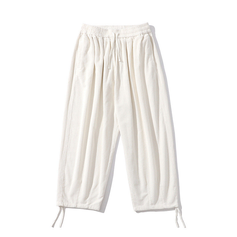 Man Fall Outfits Cargo Pants Street Straight Corduroy Casual Pants Loose Elastic Solid Color Simple Overalls Trousers