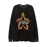 Mens Fall Outfits Loose Long Sleeve round Neck T-shirt I Flame Print Oversize Bottoming Shirt for Men and Women