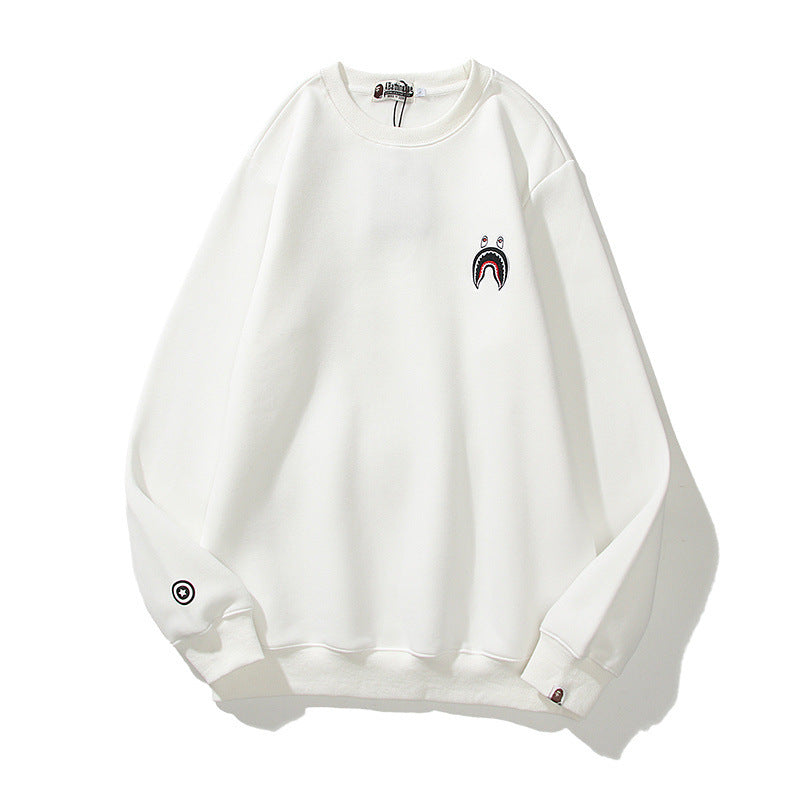 Shark Print Sweatshirts Winter Men And Women Shark Logo Print Round-Neck Pullover