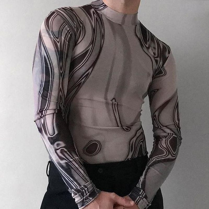 Men Rave T Shirt Sexy Men's Fashionable All-Match Printed Slim Top