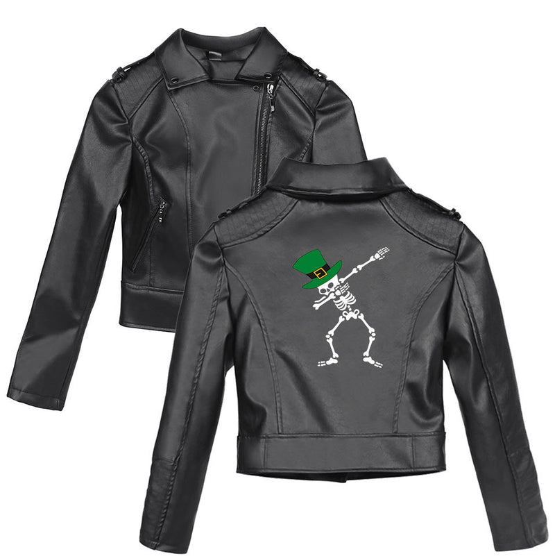 Graphic Leather Jacket Women Street around Irish Festival Women's Leather Top