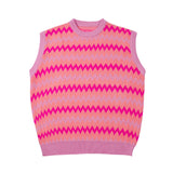 Mens Fall Outfits Vintage Plaid Knitted Vest Man Loose Couple Pullover Sleeveless Sweater