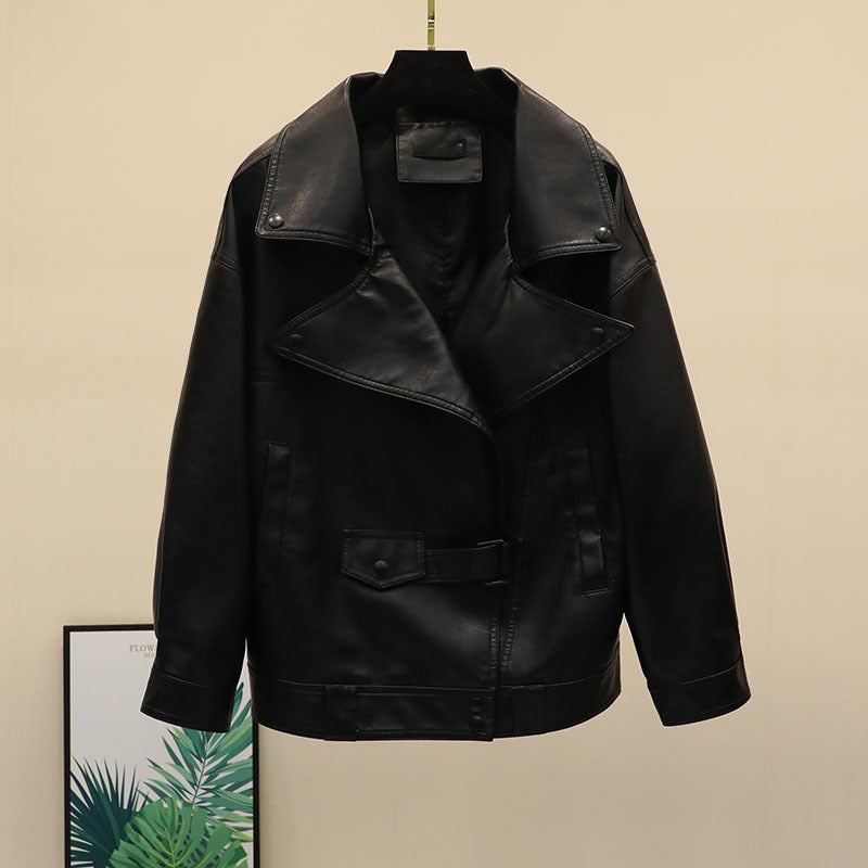 Women PU Leather Jacket Biker Motorcycle Coat Leather Jacket Women 'S Spring and Autumn Loose Biker 'S Leather Jacket