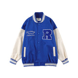 Baby Blue Varsity Jacket Vintage Baseball Uniform Jacket Male Baggy Coat