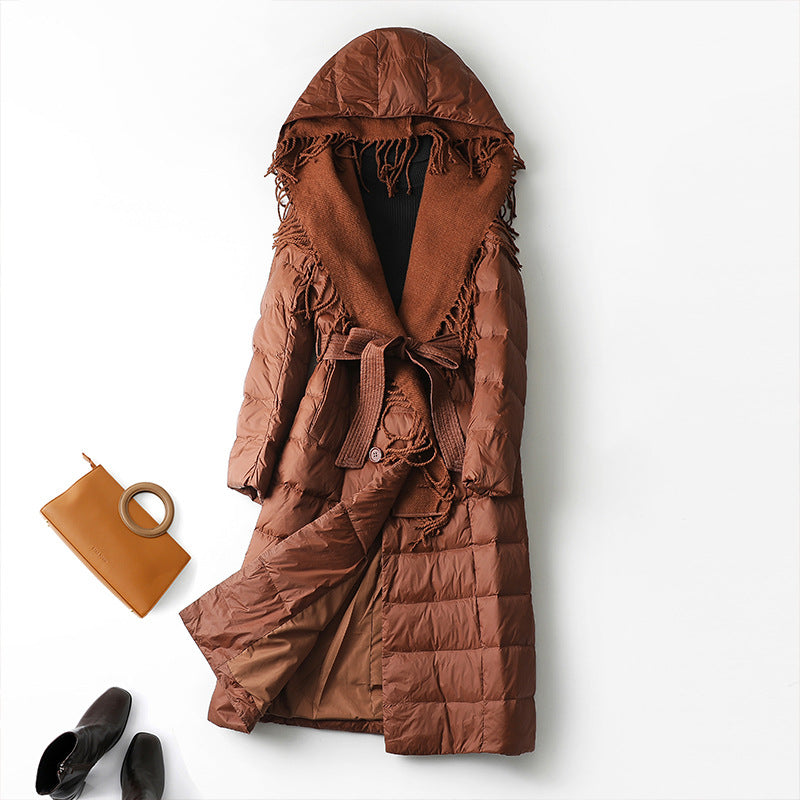 Women Winter Coats Puffer Jacket Down Coat Down Jacket Hooded Lace-Up Down Jacket Female White Duck Down Coat