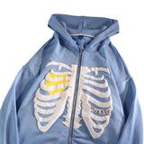 Skeleton Varsity Jacket Skull Printed Full-Zip Cardigan Coat Hooded