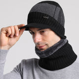 Mens Winter Hats Warm Wool Hat Scarf Color Matching Knitted Hat