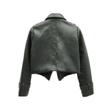 Women PU Leather Jacket Biker Motorcycle Coat Suit Collar Small Coat Autumn Short Temperamental PU Leather Coat