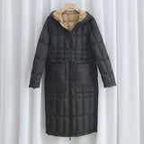 Women Winter Coats Puffer Jacket Down Coat Winter Positive and Negative Double-Sided Wear Thin Hood Warm White Duck Down