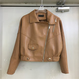 Women PU Leather Jacket Biker Motorcycle Coat Autumn Short PU Leather Coat for Women Loose Leather Jacket