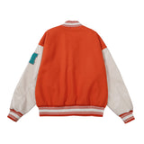 Orange Varsity Jacket Machine Embroidery PU Leather Stitching Baseball Uniform Spring and Autumn Coat Men's and Women's Jacket