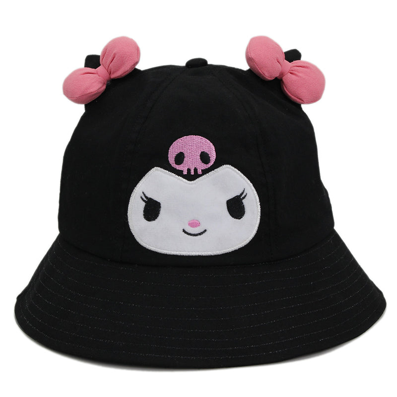 My Melody Hat Little Devil Bucket Hat Cute Girl Heart Bow Cartoon Black Bucket Hat Sun Hat Kulomi