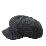 Check Beret Hat Autumn and Winter Solid Color Striped Peaked Cap
