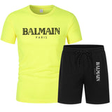 Balmain T Shirt & Sweatpant 2 Piece Set Men's Sport Suit Casual Shorts Short Sleeve