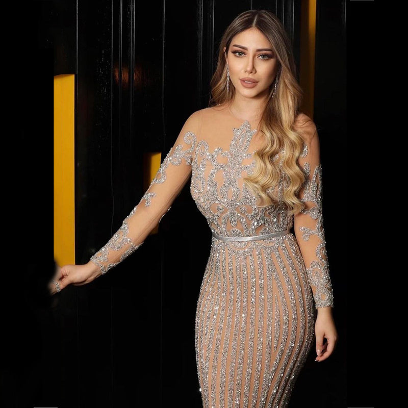 Bohemian Chic Wedding Guest Dress Sexy Bronzing Long Sleeve Ball Gown