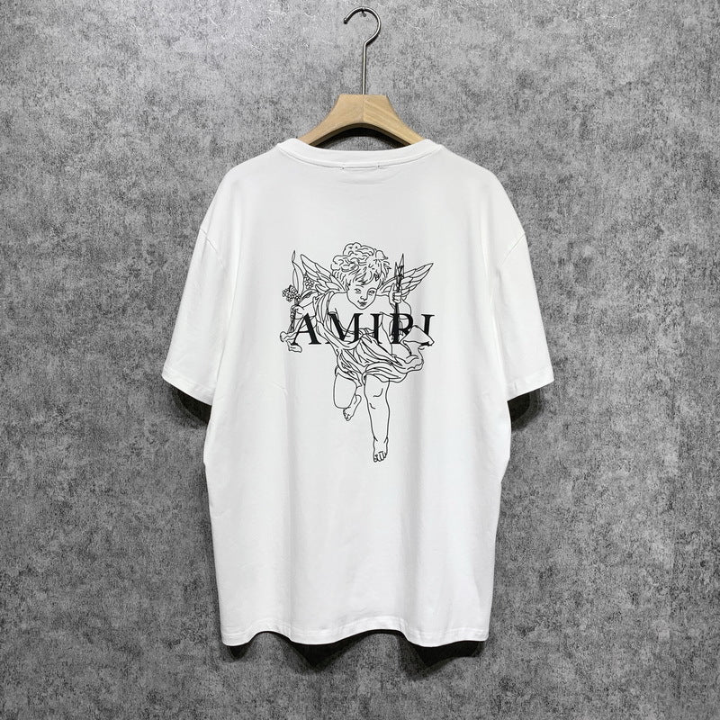 Amiri T Shirt Angel Sketch Printed Casual Hip Hop Short Sleeve T-shirt