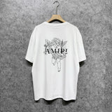 Amiri T Shirt Angel Sketch Printed Casual Hip Hop Short Sleeve T-shirt