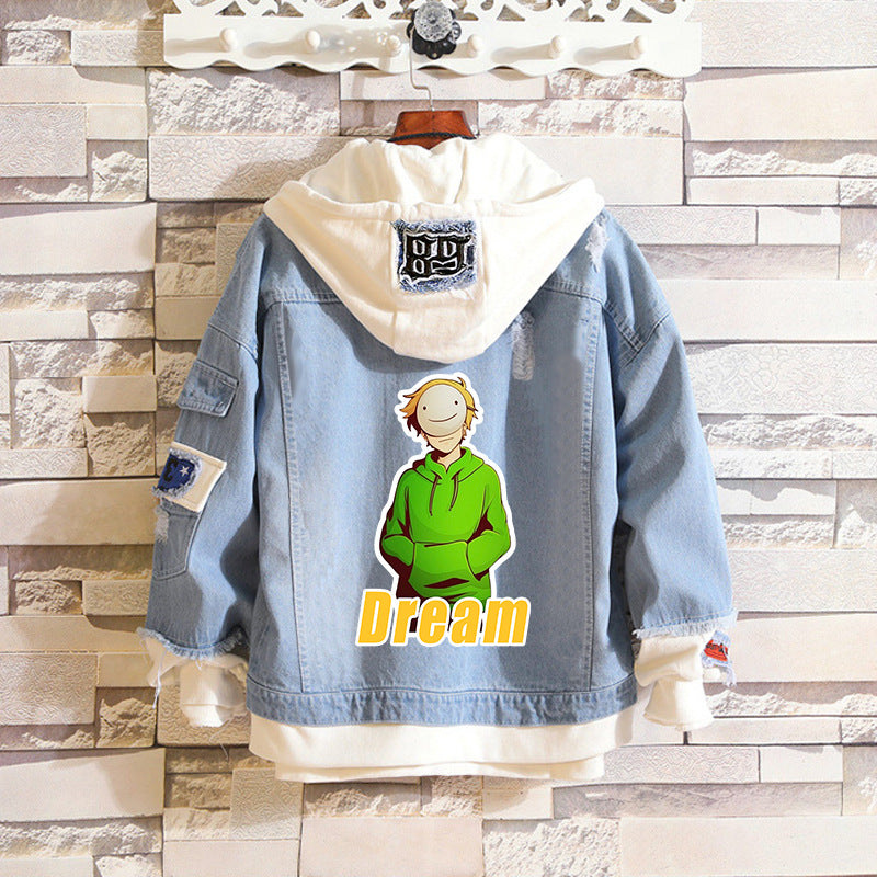 Comic Denim Jacket Dream Hooded Hoodie Long Sleeve Denim Jacket