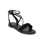 Flat Dress Sandals Summer Square Heel Solid Color Buckle Hollowed Leisure Sandals for Women