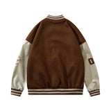 Bone Varsity Jacket Retro Patchwork Loose Baseball Uniform Jacket Spring and Autumn