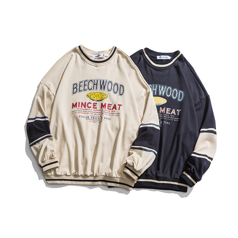 Preppy Aesthetic Sweatshirt Casual Contrast Color Stitching Spring and Autumn Sweater Men and Women Loose