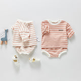 Spring Tops Long Sleeve Striped Top Bulky Underpants Two-Piece Set