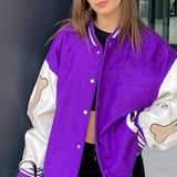 Baggy Jacket Baseball Uniform Leather Sleeve Stitching Bone Embroidery Autumn and Winter