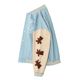 The Bears Varsity Jacket Cartoon Bear Embroidery Stitching Baseball Uniform Jacket Men's Loose Lapel Flight Jacket
