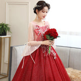 Women'S Evening Dress Ball Gown Princess Quinceanera Wedding Dress Evening Dress Long Performance Dress Pettiskirt Wine Red Toast Dress