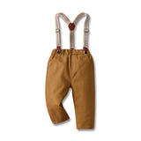 Children Boy Formal Shirt & Suspender Pants 2 Piece Set Children's Clothing Autumn Long Sleeve Printed Shirt