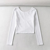 Women Fall Cross Long Sleeves T-shirt Cropped Short Sexy Top