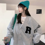 White Varsity Jacket Autumn College Style Letter Embroidered Cardigan Sweater Thin Men and Women Casual Jacket