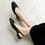 Flat Dress Sandals Spring/Summer Comfortable Low Heel Square Toe Solid Color Sandals