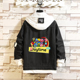 Comic Denim Jacket Men and Women Fashion Hooded Denim Jacket Spring and Autumn