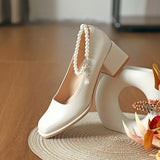 Nude Block Heels Closed Toe Women's Shoes Fall Fashion Low-Cut Square Toe