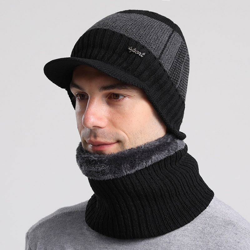 Mens Winter Hats Warm Wool Hat Scarf Color Matching Knitted Hat