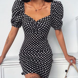Milkmaid Dress Polka Dot Short Sleeve Bodycon One-Step Dresses