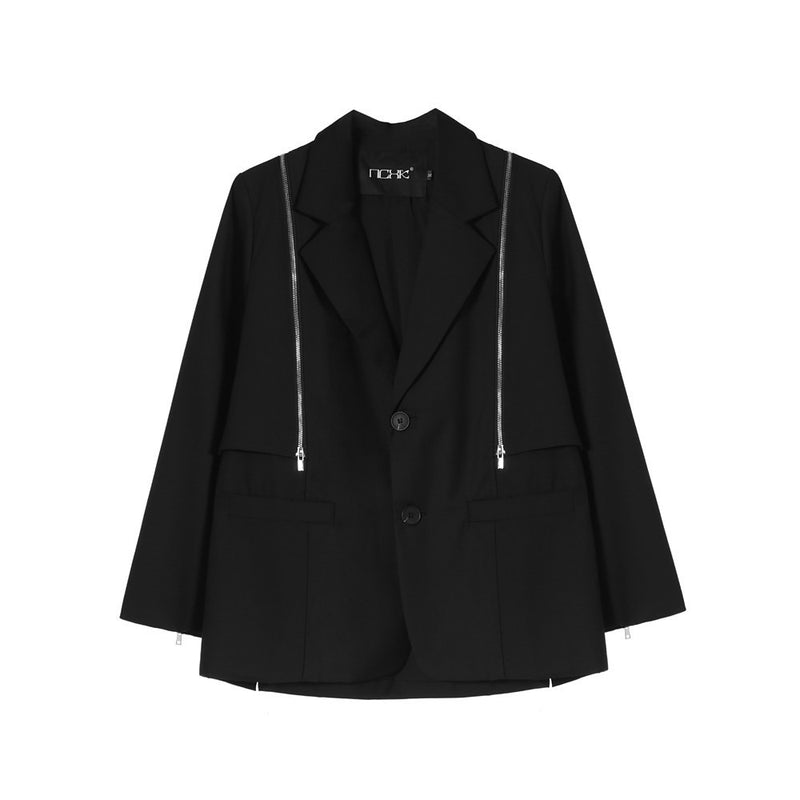Men's Casual Suit Man Blzer Dark Solid Color Zipper Decorations Blazer Men's Single Breasted Loose Casual Small Suit