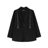 Men's Casual Suit Man Blzer Dark Solid Color Zipper Decorations Blazer Men's Single Breasted Loose Casual Small Suit