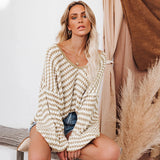 Women Fall Outfits Autumn and Winter Fashion Large V-neck Loose Slimming Sweater Pullover Sweater