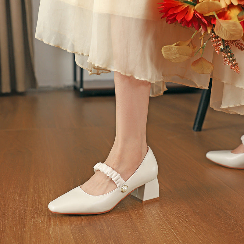 Nude Block Heels Closed Toe Chunky Heel Pumps Women's Autumn Fashion