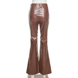 Brown Leather Pants Women's High Elastic PU Leather Pants Leggings Women's Pants