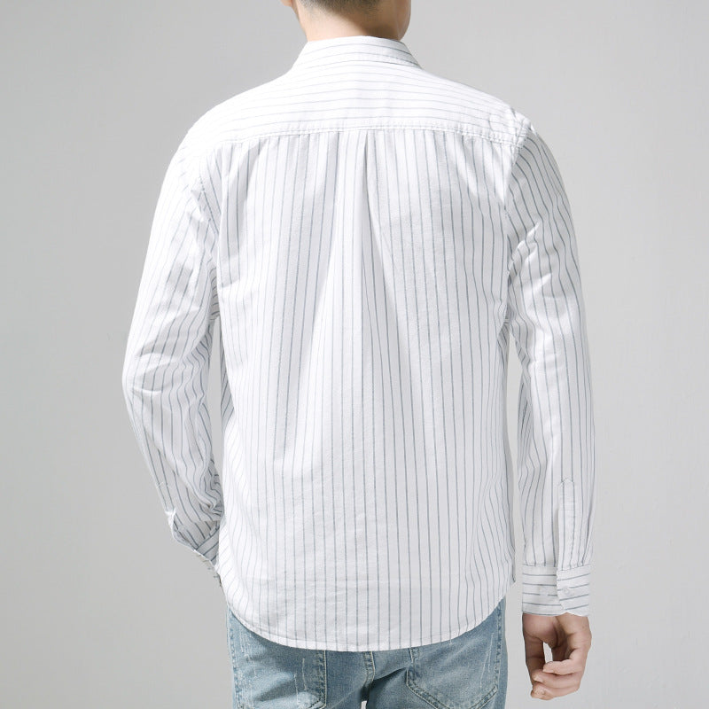 White Work Shirts Autumn and Winter White Spring and Autumn Square Collar Striped Youth Loose Cotton Shirt