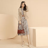 Emery Rose Dresses Autumn Crew Neck Floral Tight Waist Lace-up Dress