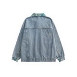 Men Denim Coat Jean Jackets Oil Painting Patchwork Denim Jacket Men Loose Lapels Jacket Denim Coat