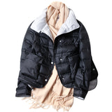 Women Winter Coats Puffer Jacket Down Coat Light Thin Short Double-Sided Different Color Contrast Color Down Jacket