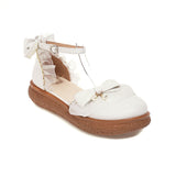Flat Dress Sandals Spring Retro Round Head Thick Bottom Bow Buckle Sandals for Women