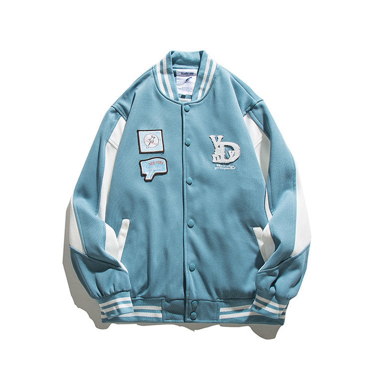 Baby Blue Varsity Jacket Autumn Men's Baseball Uniforms Stitching Sports Jacket Handsome