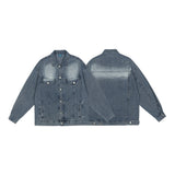 Men Denim Coat Jean Jackets Washed Do the Old Cowboy Coat Men's Loose Street Polo Collar Jacket Vintage Denim Jacket