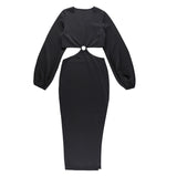 Winter Formal Dresses Sexy V-neck Hollow Slit Dress